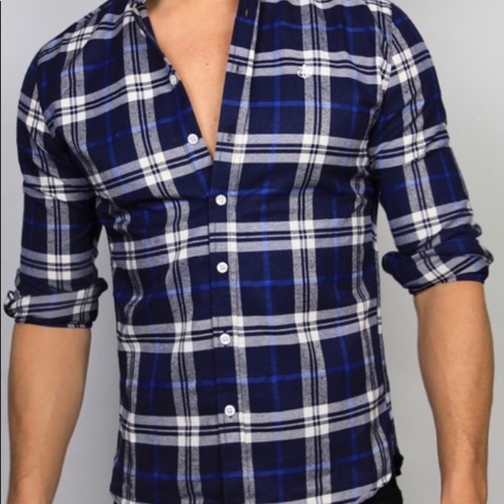Navy white and blue checks shirt